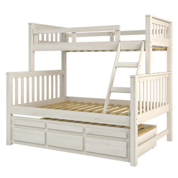 Treliche com Cama de Casal Branco Lavado c/ Cama Auxiliar 3 Gavetas Madeira Pinus