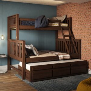 Treliche com Cama de Casal Castanho Escuro c/ Cama Auxiliar 3 Gavetas Madeira Pinus