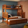 Treliche com Cama de Casal Castanho Claro c/ Cama Auxiliar 3 Gavetas Madeira Pinus