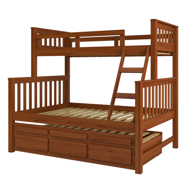 Treliche com Cama de Casal Castanho Claro c/ Cama Auxiliar 3 Gavetas Madeira Pinus